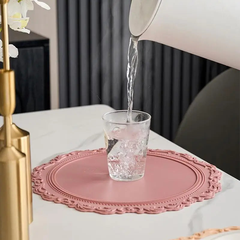 French Vintage Silicone Dining Mat round Bowl Plate Heat Resistant Mat Cup Anti-Scalding Pad Home Decoration Accories