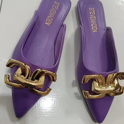 2024 New Summer Women Flat Slippers Fashion Metal Chain Pointed Toe Sandals Casual Shoes Outside Slippers Women Slides Women