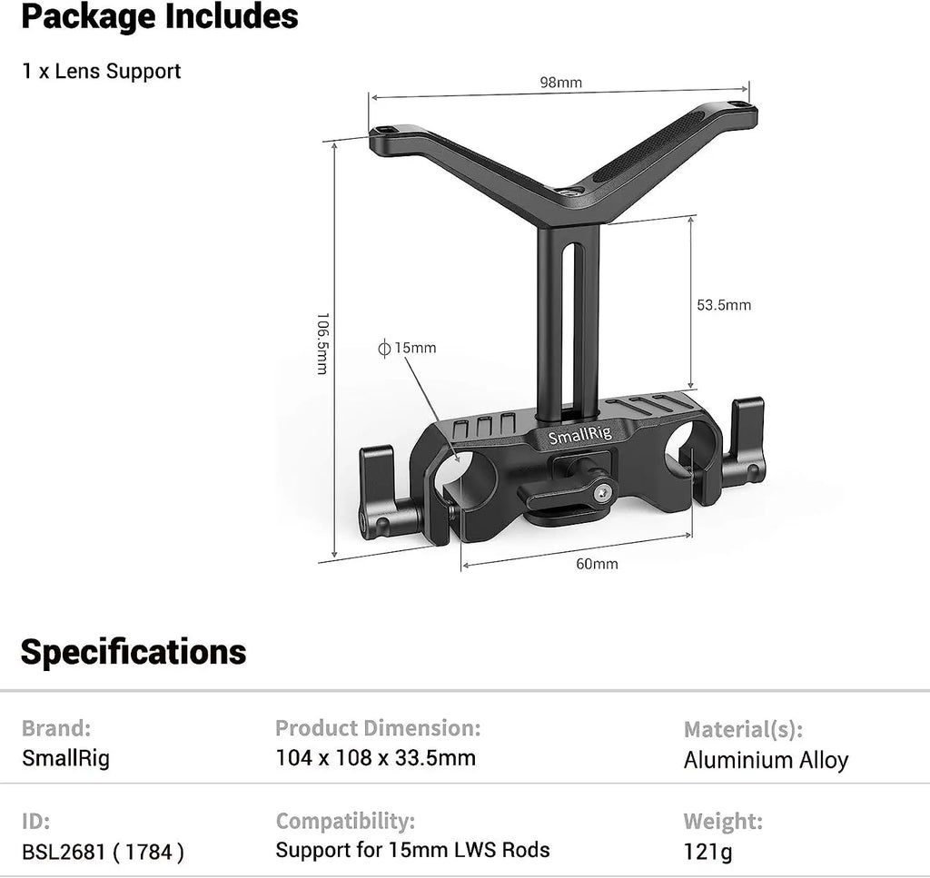 SmallRig Universal 15mm LWS Rod Mount Lens Support For 73-108mm Dslr Camera Lens Bracket Support With 15mm Rod Clamp -2727