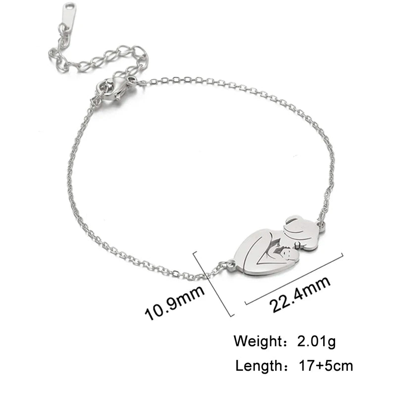 Skyrim Fashion Baby Mom Rope Bracelet Love Family Stainless Steel Charm Bracelets Pulsera Jewelry for Women Mother's Day Gift