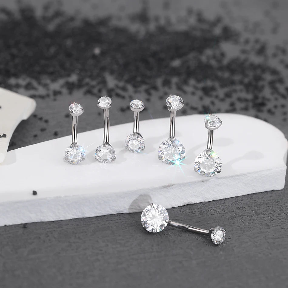1Pc Titanium Belly Button Ring Zircon Navel Bar Internally Threaded Body Piercing Jewelry Nombril Ombligo Barbell 6/8/10/12mm
