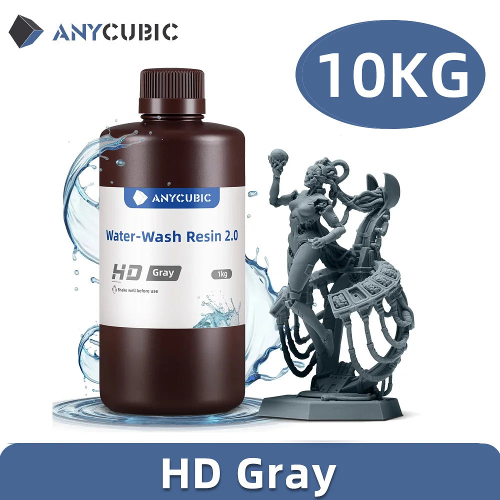 ANYCUBIC 10KG Water-Wash Resin For LCD 3D Printer High Precision Low Odor Low Viscosity 3D Printing Standard Photopolymer