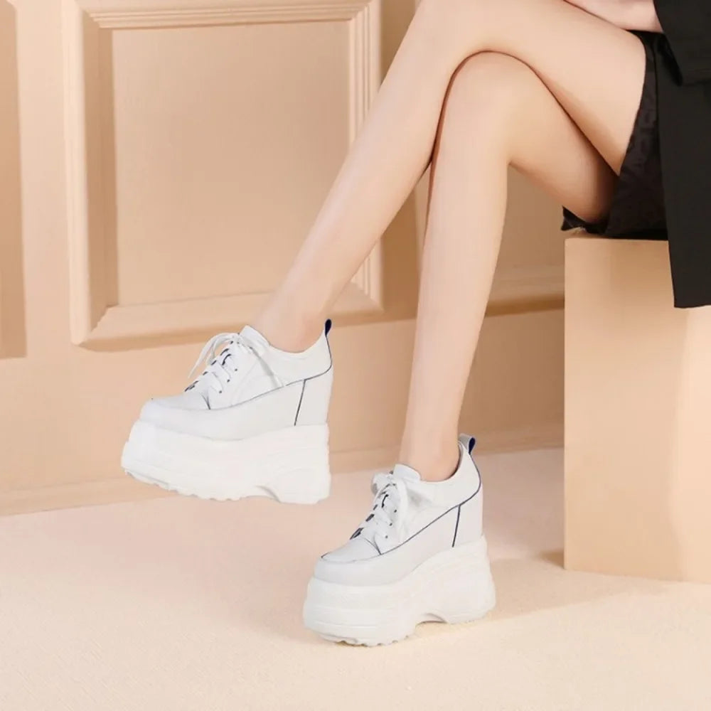 High Quality Women Platform Vulcanized Shoes Wedge Heels 14 CM Casual Shoes Height Increasing White Sneakers Women Trainers Shoe