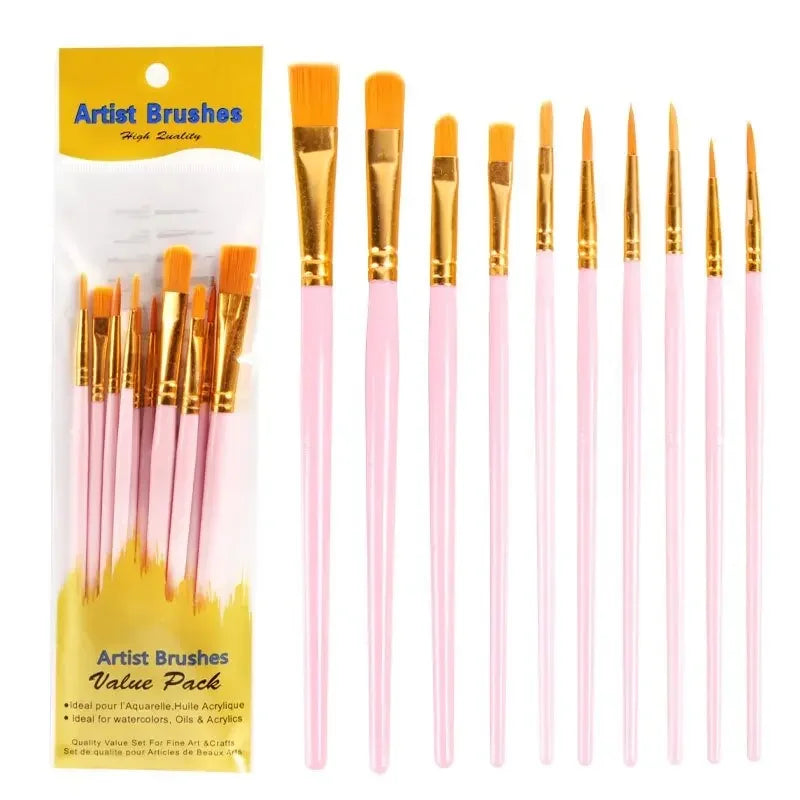 10Pcs Paint Brushes Set, Nylon Hair Paint Brushes for Acrylic Oil Watercolor Face Nail Art, Miniature Detailing Painting Drawing