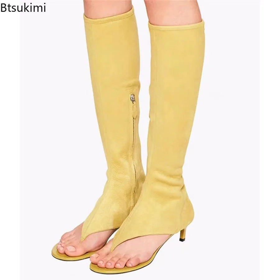 2026 Women's Modern Boots Fish Mouth Clip Toe Mid Heel Boot Fashionable Solid Thin High Heel Side Zipper High Tube Cool Boots