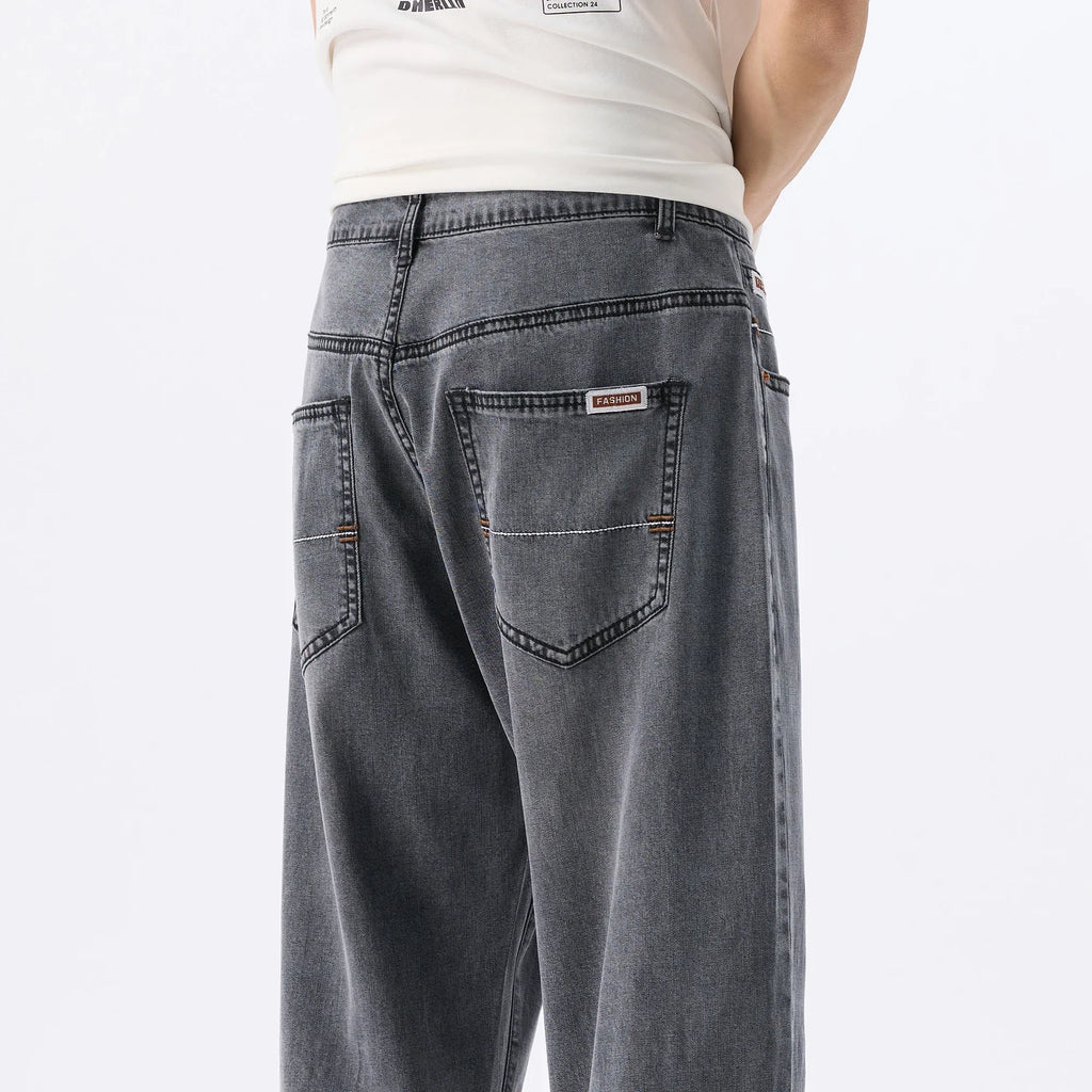 Lyocell Thin Men's Vintage Jeans Casual Loose Denim Pants Korean Fashion Comfortable Straight Summer Male Trousers