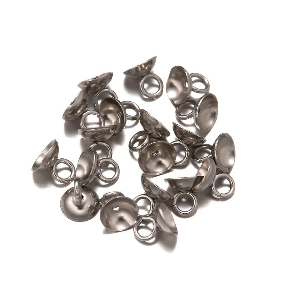 50pcs 4/5/6/8/10mm Stainless Steel Pendant Bail Bead Cap Cup Pearl Pin Peg for DIY Necklace Earring Charm Pendant Jewelry Making