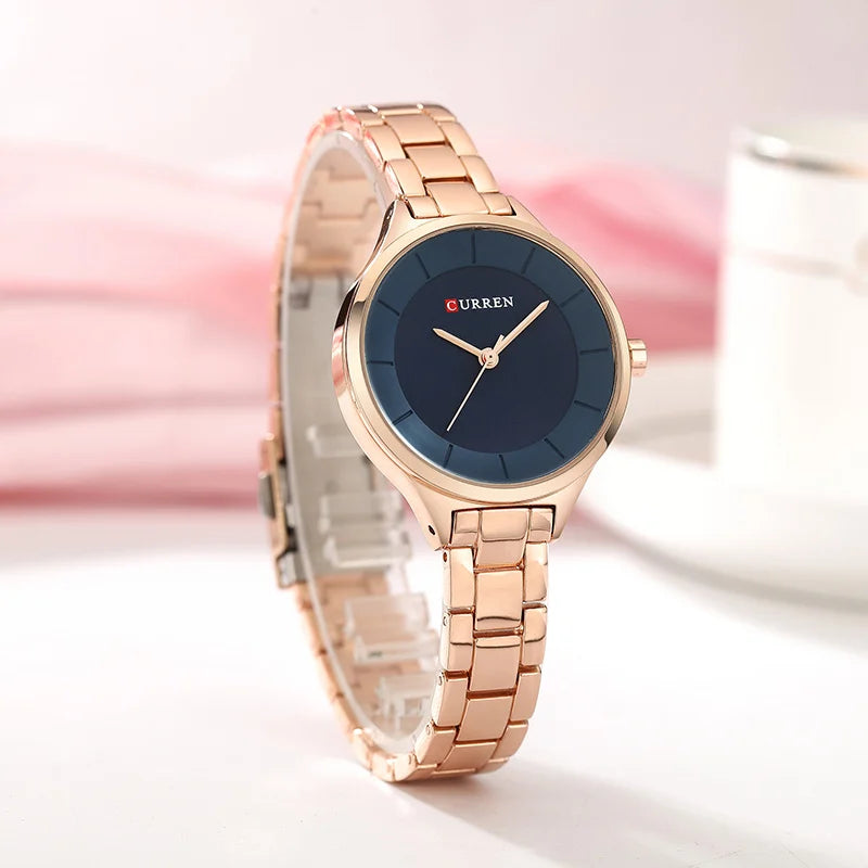 Curren 9015 Business Quartz Watch for Ladies, Waterproof Stainless Steel Strap Casual Wristwatch