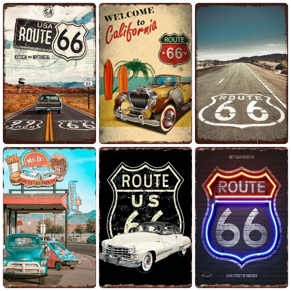 Mother Road Vintage Metal Sign Plate, New Style, Route 66, Old Route 66, Neon Light Effect, Mancave home Decor, WY14