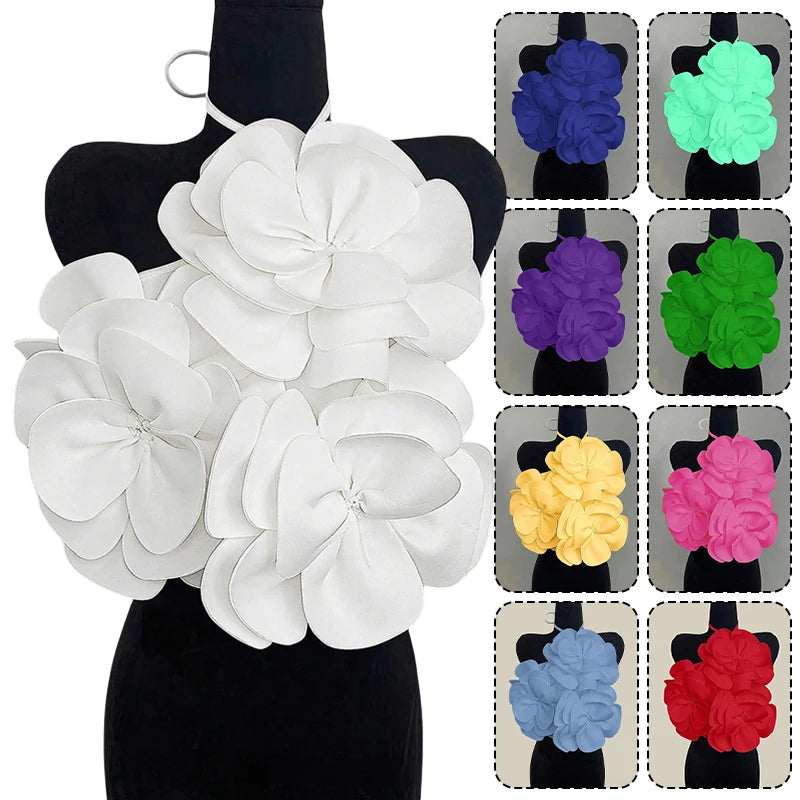 Summer Women 3D Flower Chic Tops Sexy Halter Lace-Up Backless Crop Tops Y2K Camisole Corset Vacation Party Club Beachwear