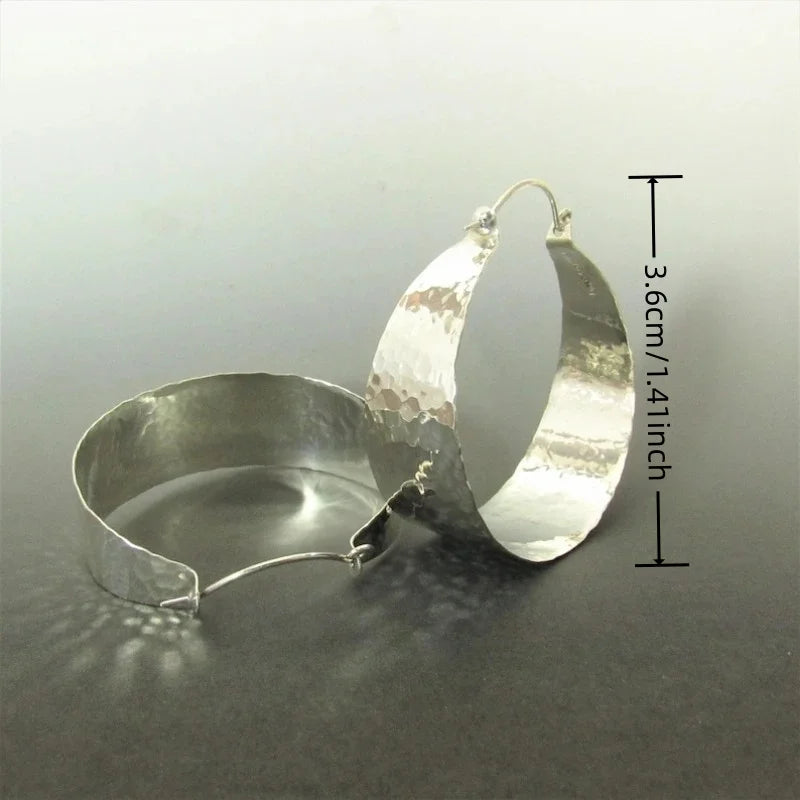 Vintage Style Silver Color Metal Geometry Die Casting Pattern Hoop Earrings for Women Jewelry