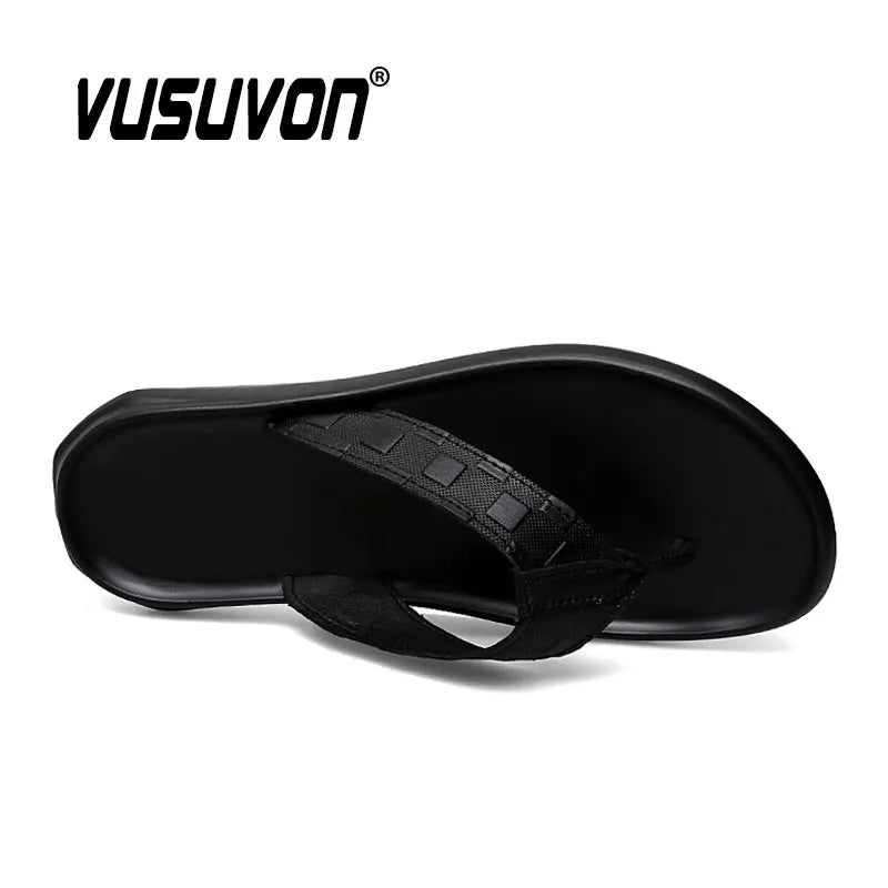 High Quality Brand Men Genuine Cow Leather Flip Flops Summer Beach Fashion Breathable Casual Black Slippers Outdoor Water Shoes