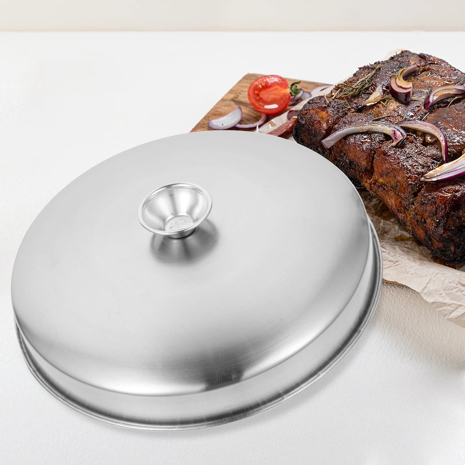 Stainless Steel Steamer Lid Cheese Its Cover Food Binaural Steak Dome Basting Griddle Household