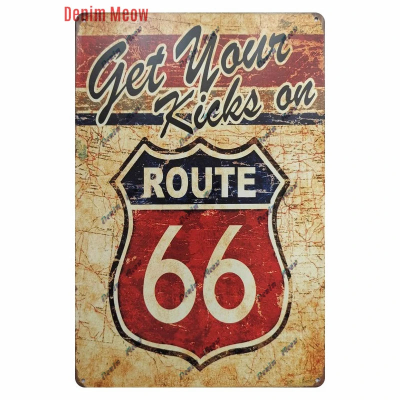 Mother Road Vintage Metal Sign Plate, New Style, Route 66, Old Route 66, Neon Light Effect, Mancave home Decor, WY14