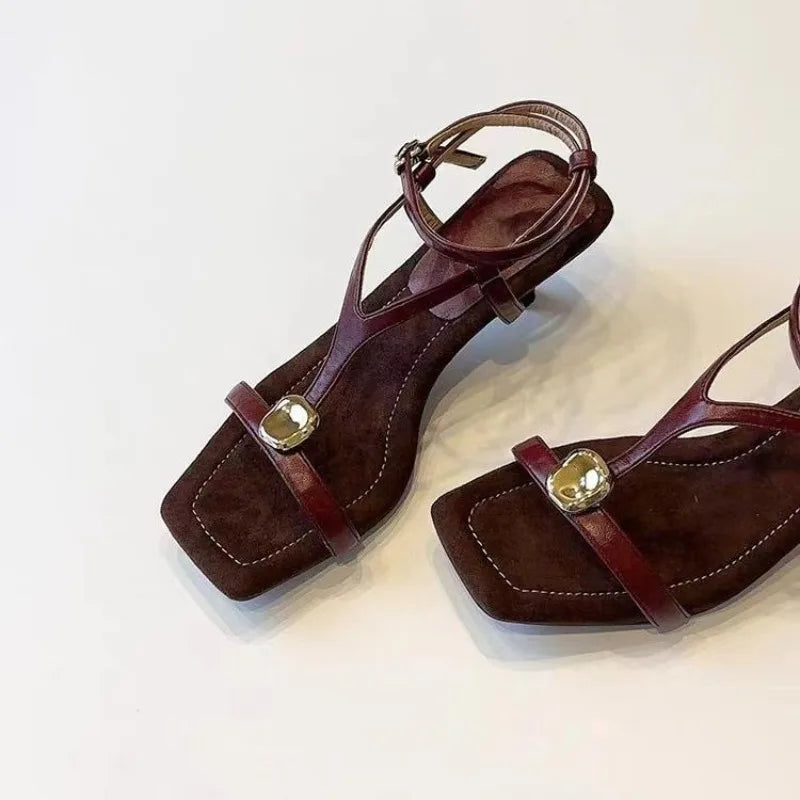 New Women High Heels Sandals Square Toe Heeled Shoes Summer Slippers 2025 Designer Party Sexy Dress Shoes Woman Pumps Zapatillas