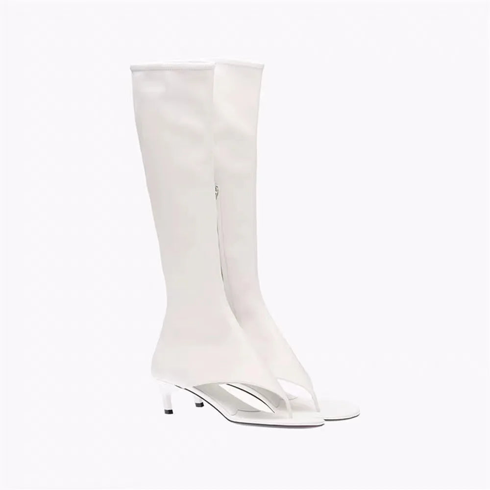 2026 Women's Modern Boots Fish Mouth Clip Toe Mid Heel Boot Fashionable Solid Thin High Heel Side Zipper High Tube Cool Boots