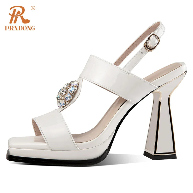 PRXDONG Women's Shoes New 2023 Summer Sexy High Heels Platform Black Beige Crystal Dress Party Wedding Female Sandals Size 34-39