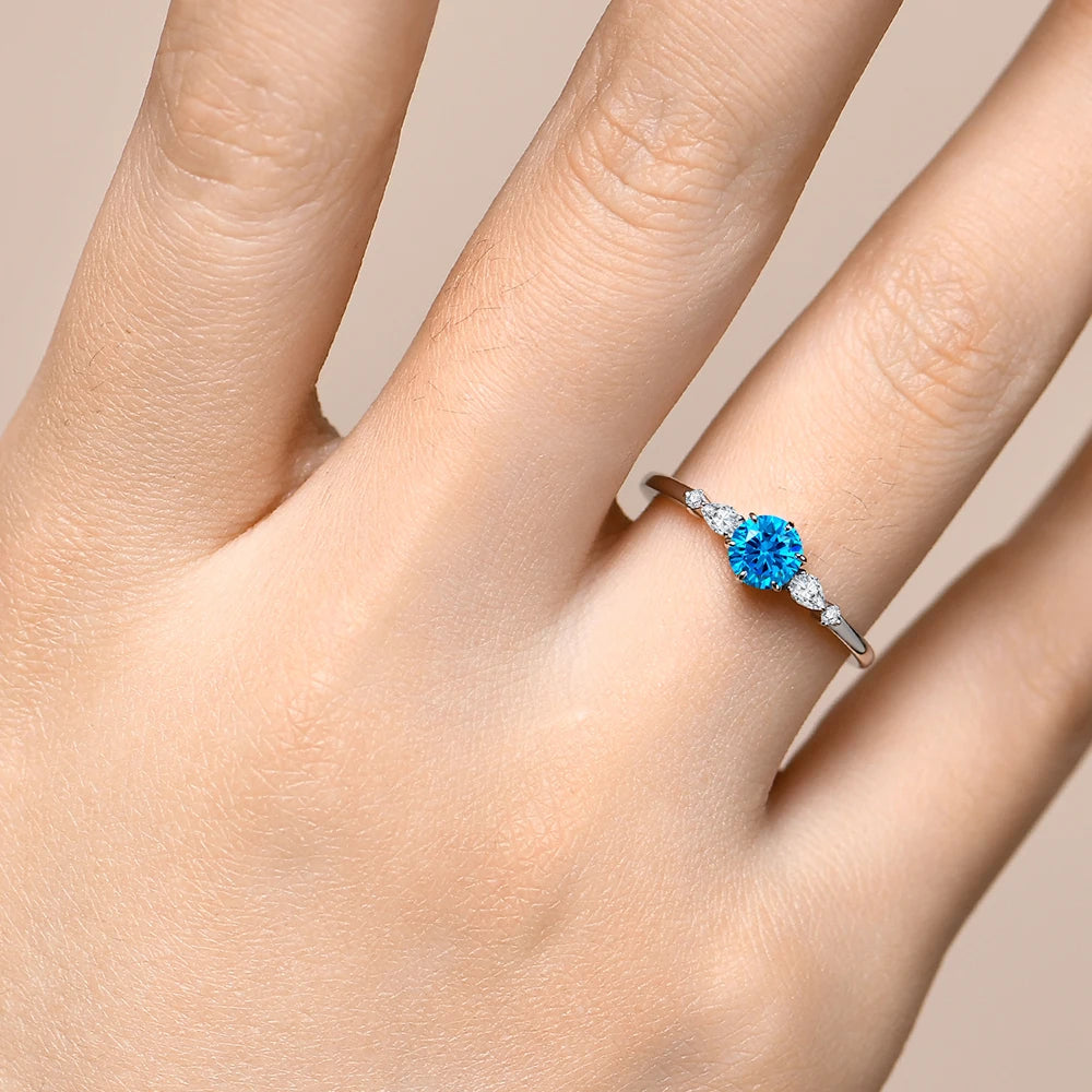 ATTAGEMS New D Color Round Cut 5.0mm Colorful Moissanite Ring for Women Man Solid 925 Sterling Silver Halloween Jewelry Party