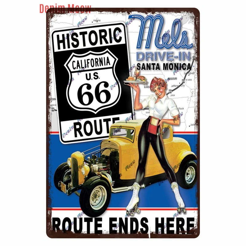 Mother Road Vintage Metal Sign Plate, New Style, Route 66, Old Route 66, Neon Light Effect, Mancave home Decor, WY14