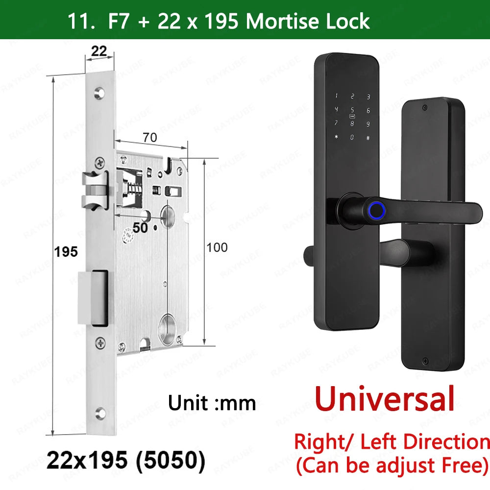 Do Brasil RAYKUBE F7 TT Lock Bluetooth Fingerprint Electric Door Lock Portuguese/English Voice Version With Longer Larger Handle