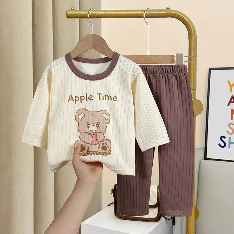 Printed Cartoon Cotton Home Clothes Two Piece Set Autumn Children Clothing Long Sleeve Suit Baby Girl Boy Underwear Set Pajamas