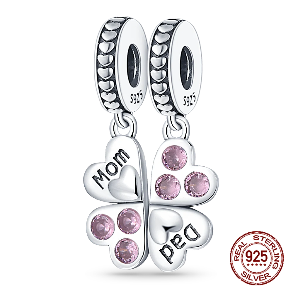 925 Sterling Silver Heart Shaped Warm Family MOM Charm Beads Fit 4MM hole diameter Bracelets Fine DIY Mother's Day Jewelry Gifts