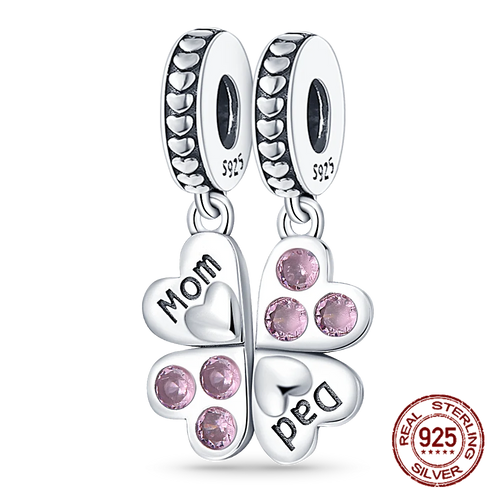 925 Sterling Silver Heart Shaped Warm Family MOM Charm Beads Fit 4MM hole diameter Bracelets Fine DIY Mother's Day Jewelry Gifts