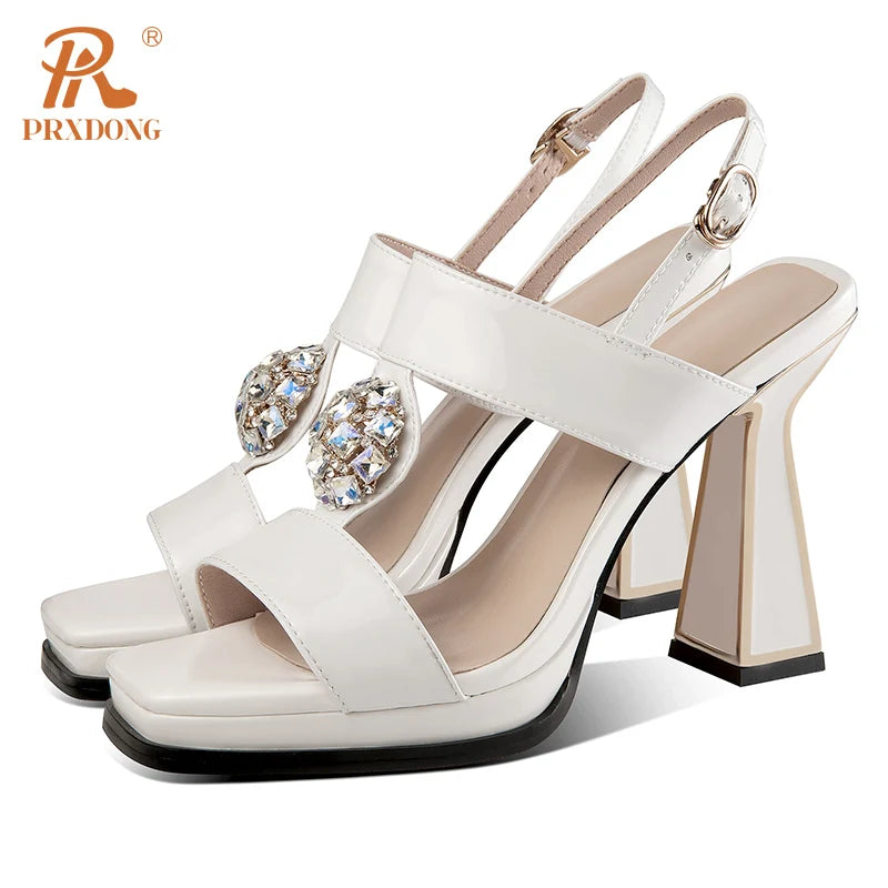 PRXDONG Women's Shoes New 2023 Summer Sexy High Heels Platform Black Beige Crystal Dress Party Wedding Female Sandals Size 34-39