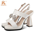 PRXDONG Women's Shoes New 2023 Summer Sexy High Heels Platform Black Beige Crystal Dress Party Wedding Female Sandals Size 34-39
