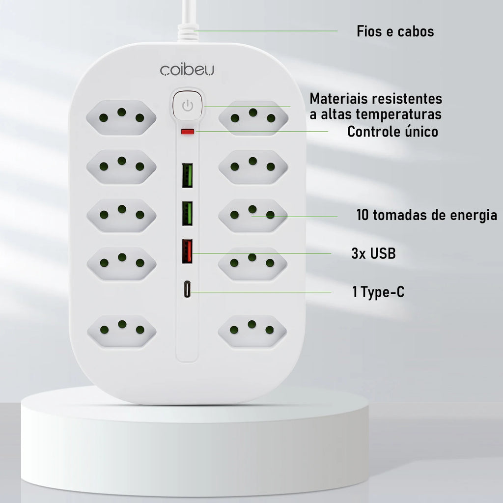 Line Filter, Electric Extension, Socket Extension, Socket Adapter, From Brazil, Coibeu, 10A, 110-220V, Usb Socket