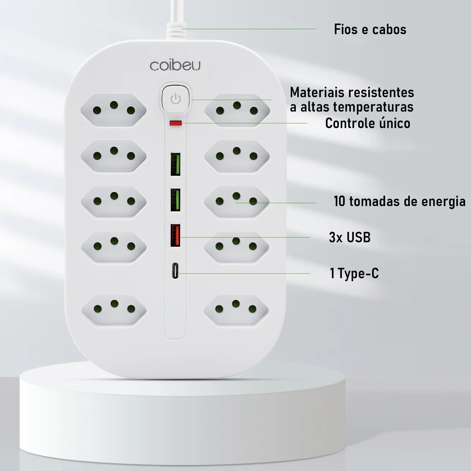 Line Filter, Electric Extension, Socket Extension, Socket Adapter, From Brazil, Coibeu, 10A, 110-220V, Usb Socket