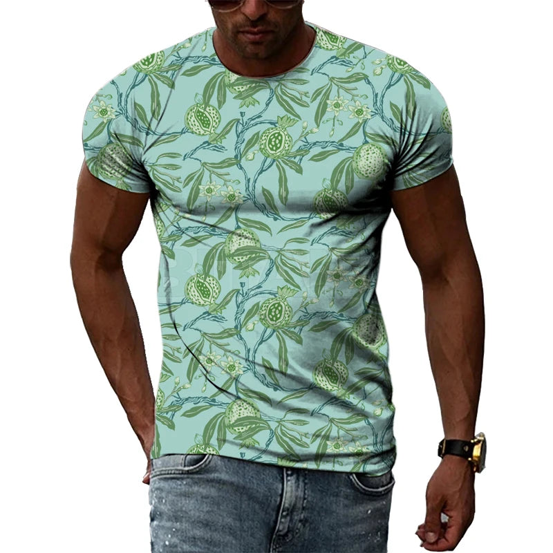 Summer New Men's Floral Pattern 3D T-shirt Street Hip Hop Personality Print Tops Trendy Fashion Round Neck Short Sleeve Clothing