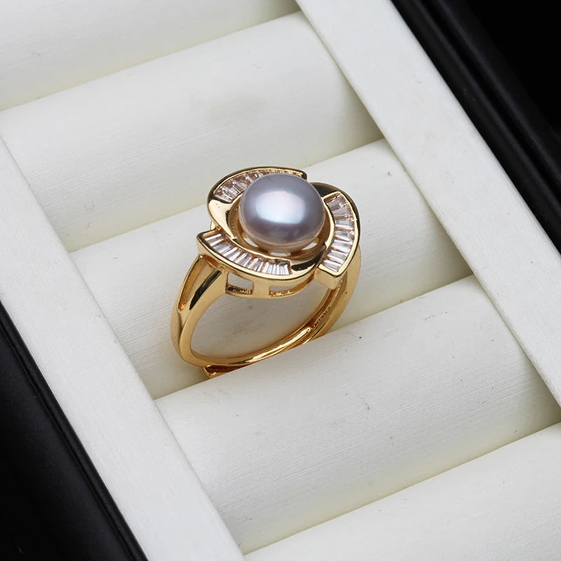 2023 Freshwater Pearl Rings For Women,Wedding Natural Pearl Ring Adjustable Mother Gift White
