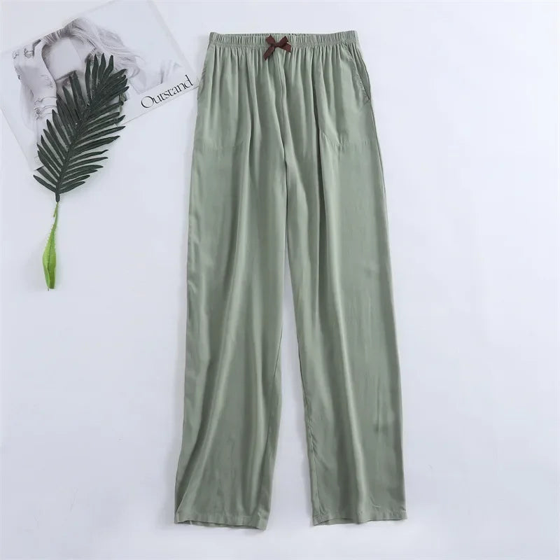 Spring and summer new women's trousers 100% viscose leg + straight casual breathable comfortable plus size home sleep pants cute
