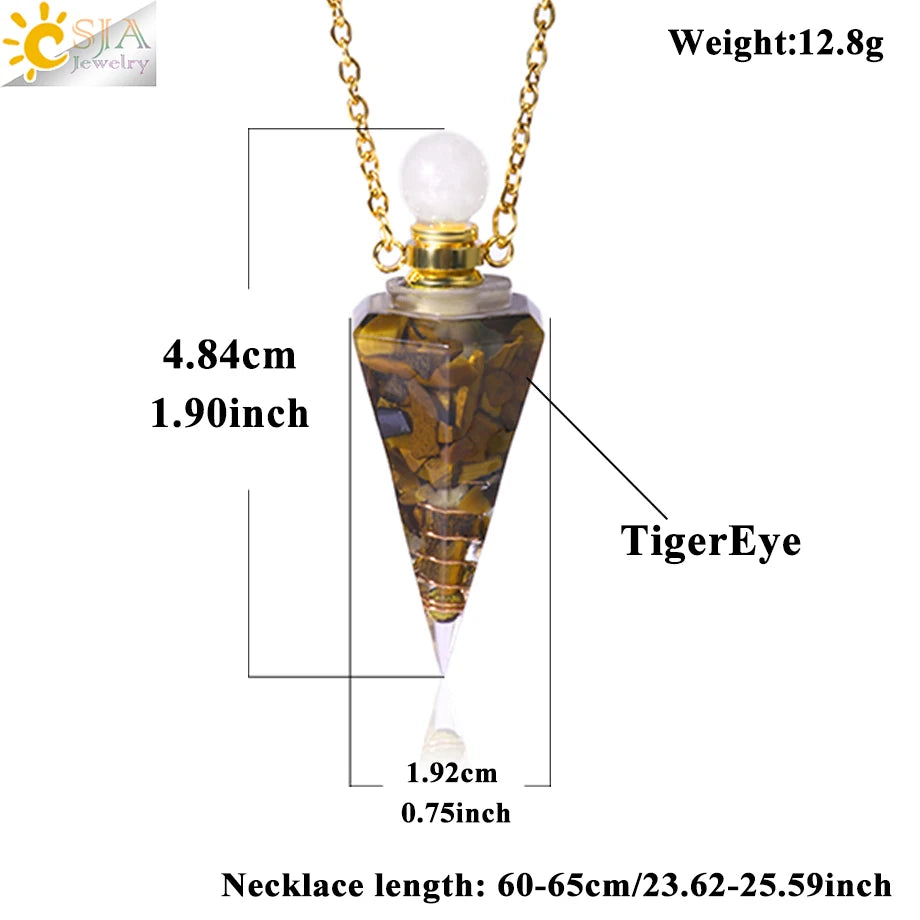 Resin Natural Stone Quartz Aromatherapy Pendant Necklace Gold Color Essential Oil Diffuser Perfume Bottle Crystal Necklaces H205
