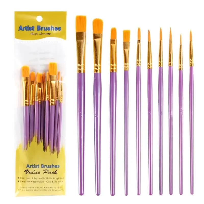 10Pcs Paint Brushes Set, Nylon Hair Paint Brushes for Acrylic Oil Watercolor Face Nail Art, Miniature Detailing Painting Drawing