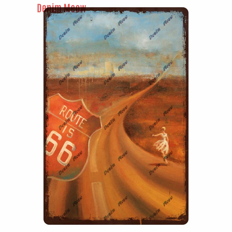 Mother Road Vintage Metal Sign Plate, New Style, Route 66, Old Route 66, Neon Light Effect, Mancave home Decor, WY14