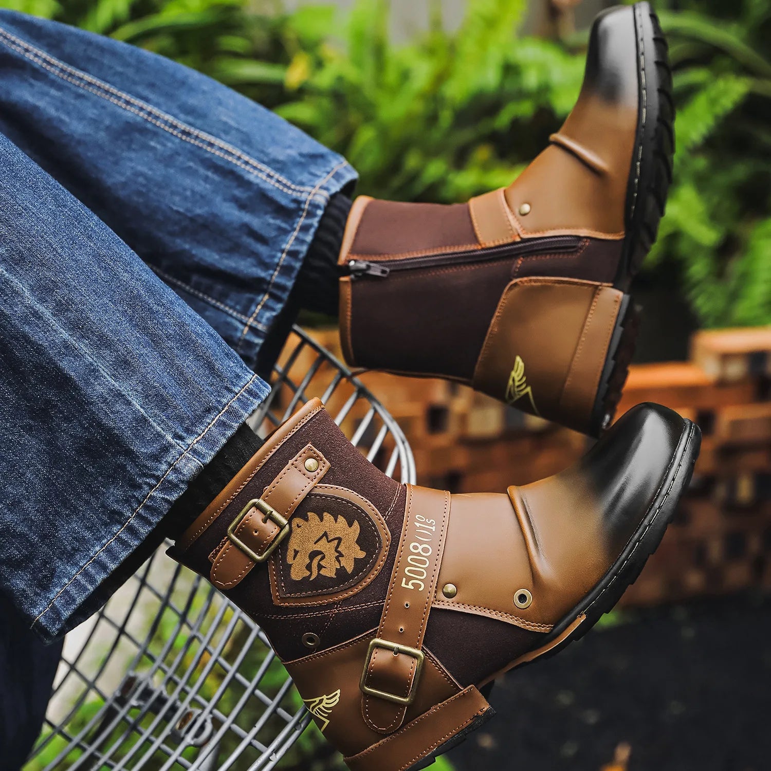 Luxury Men's Boots 2025New Handmade Ankle Boots Men Metal Buckle Zipper Motorcycle Boots Men Outdoor High Top Punk Shoes for Men