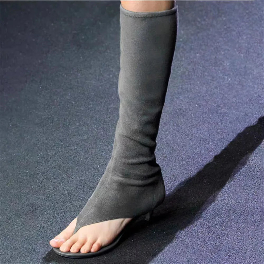 2026 Women's Modern Boots Fish Mouth Clip Toe Mid Heel Boot Fashionable Solid Thin High Heel Side Zipper High Tube Cool Boots