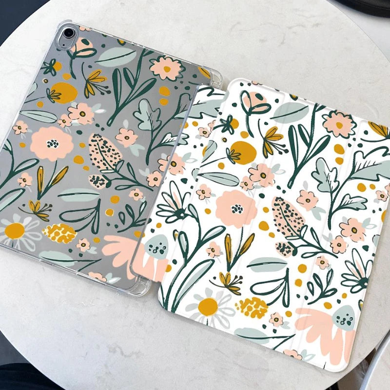 Flower Print Trifold Stand Smart Case for Ipad Air3 10.5 Air 6 11 Inch IPad 10th Generation IPad 5/6/7/8/9/10 Gen Cover 아이패드 케이스