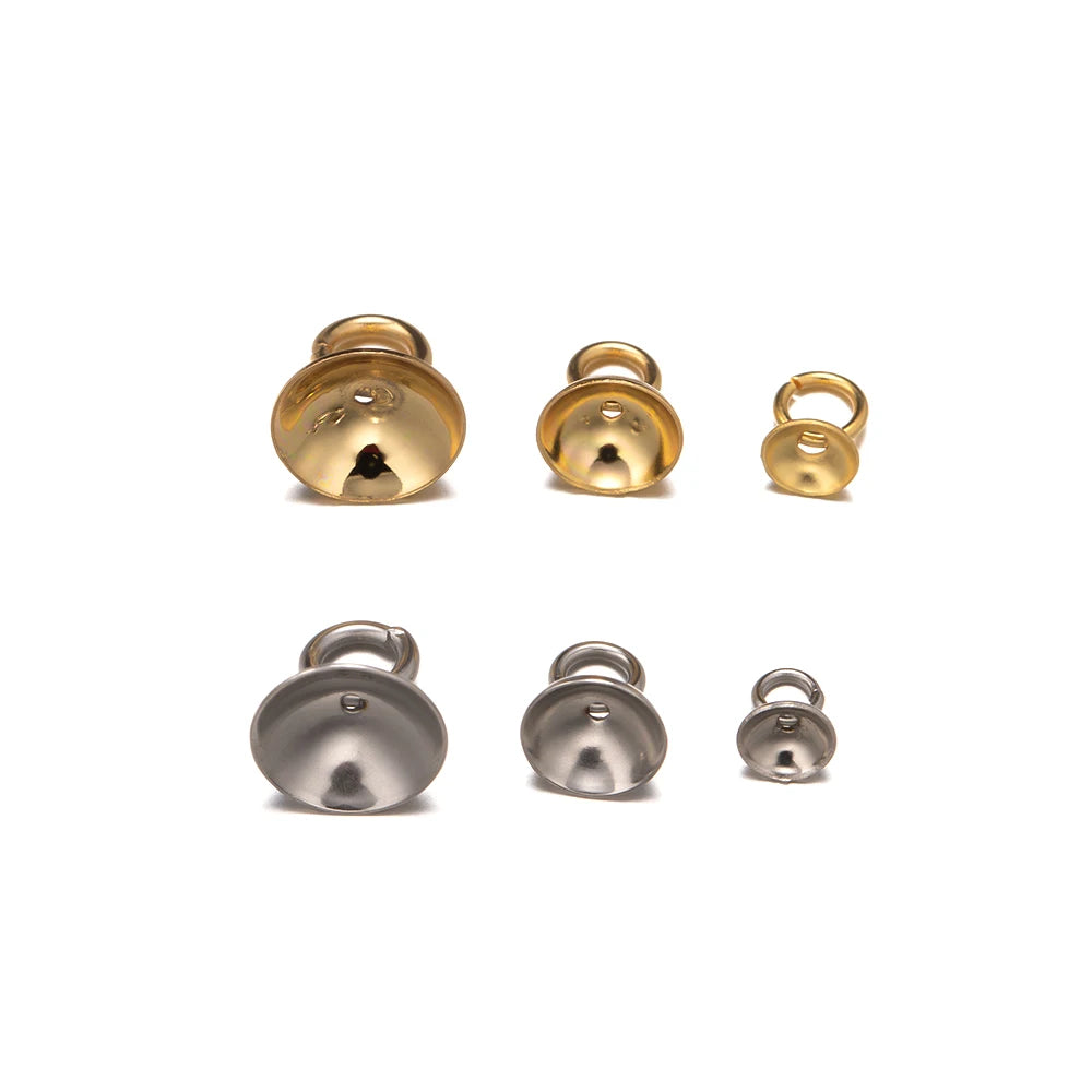 50pcs 4/5/6/8/10mm Stainless Steel Pendant Bail Bead Cap Cup Pearl Pin Peg for DIY Necklace Earring Charm Pendant Jewelry Making