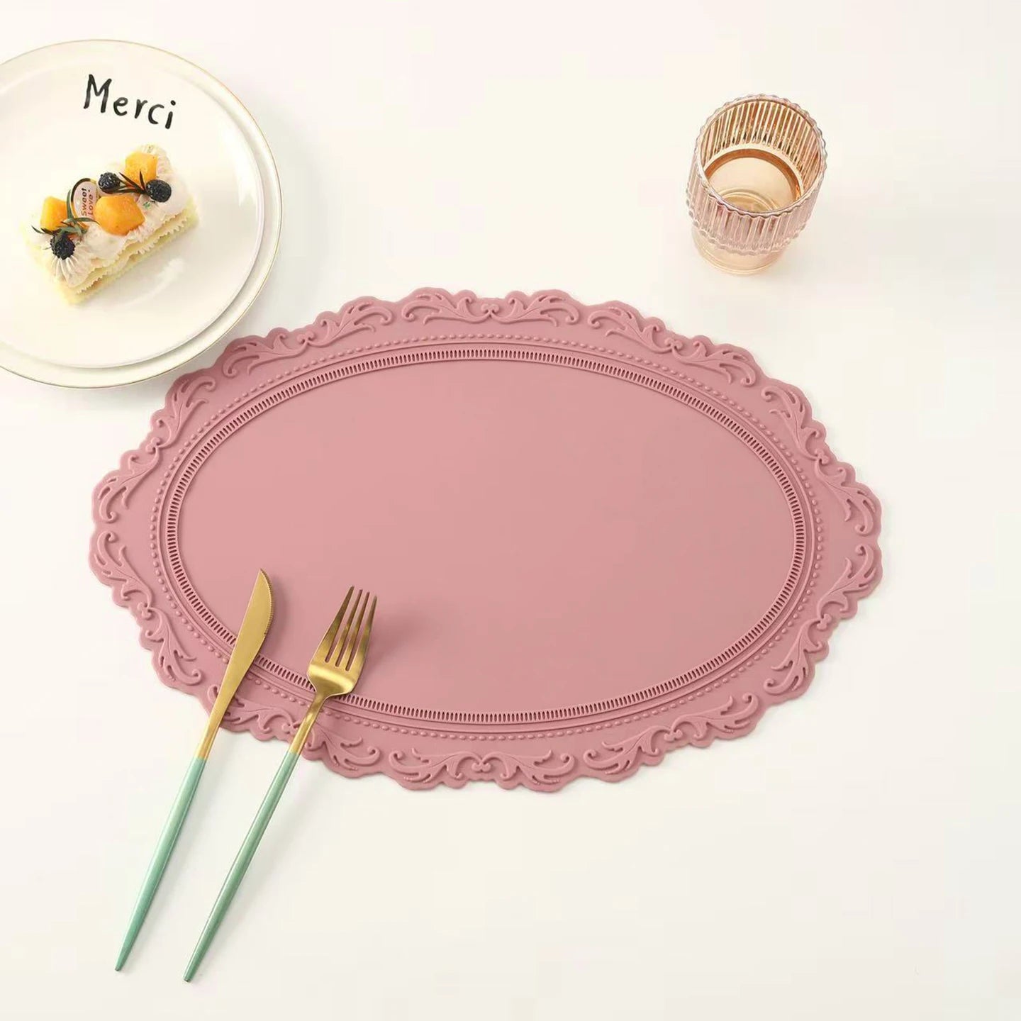 French Vintage Silicone Dining Mat round Bowl Plate Heat Resistant Mat Cup Anti-Scalding Pad Home Decoration Accories