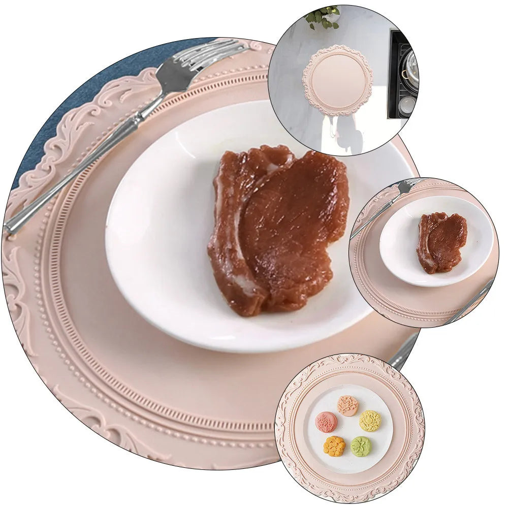 1Pcs Silicone Placemat European Style Embossed Flower Design Heat Resistant Non-Slip Table Mat for Home Cafe Restaurant Use