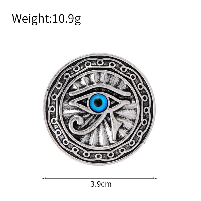 New Egyptian Pharaoh Eye of Horus Brooch Exaggerated punk style personalized blue eyes round card lapel pin costume jewelry gift