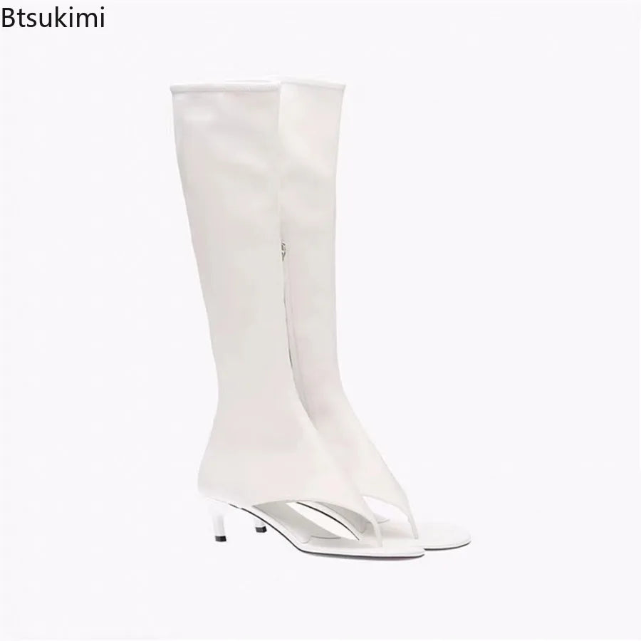 2026 Women's Modern Boots Fish Mouth Clip Toe Mid Heel Boot Fashionable Solid Thin High Heel Side Zipper High Tube Cool Boots