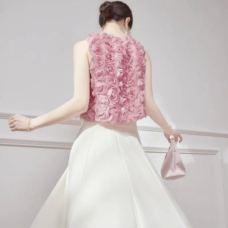 French Three-dimensional Rose Embroidered Sleeveless Vest Women's 2025 Summer Niche Short Top