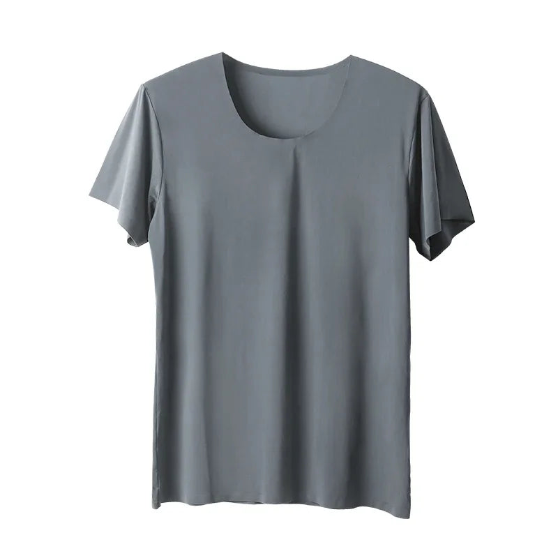 2PC Summer Ice Silk seamless men's short-sleeved white T-shirt with round neck, half-sleeved top, thin base layer, slim underwea