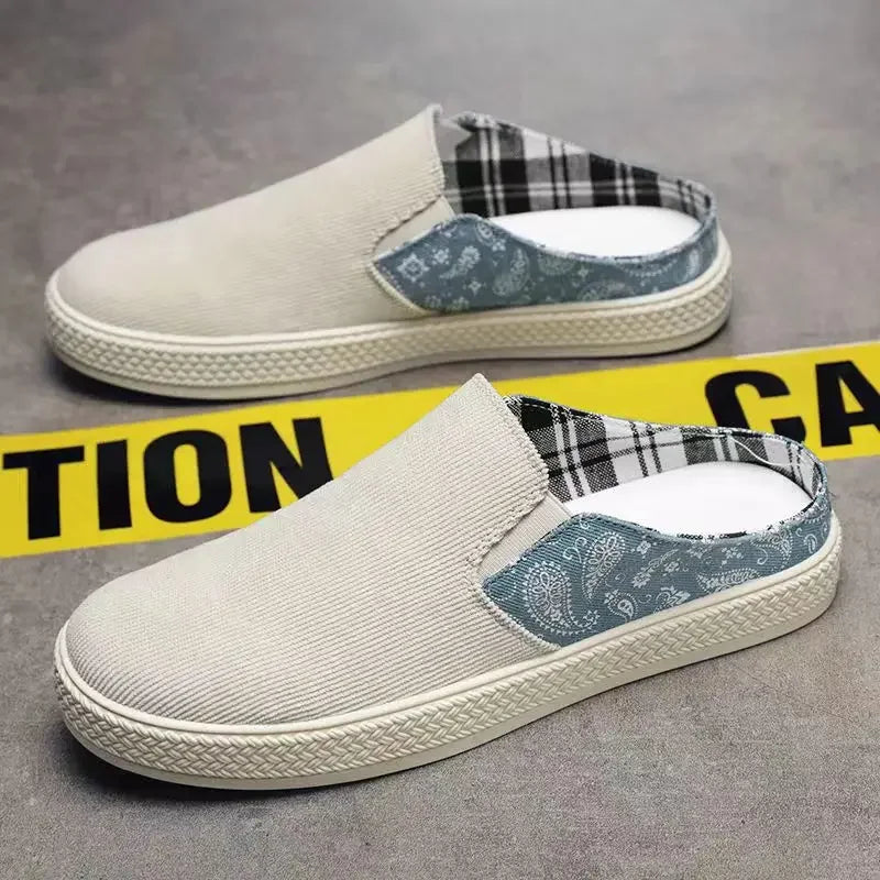 Man Half Slipper Summer New Casual Shoes Half Slippers Breathable Canvas Soft Bottom Lightweight Walking Shoe Vulcanized Shoes