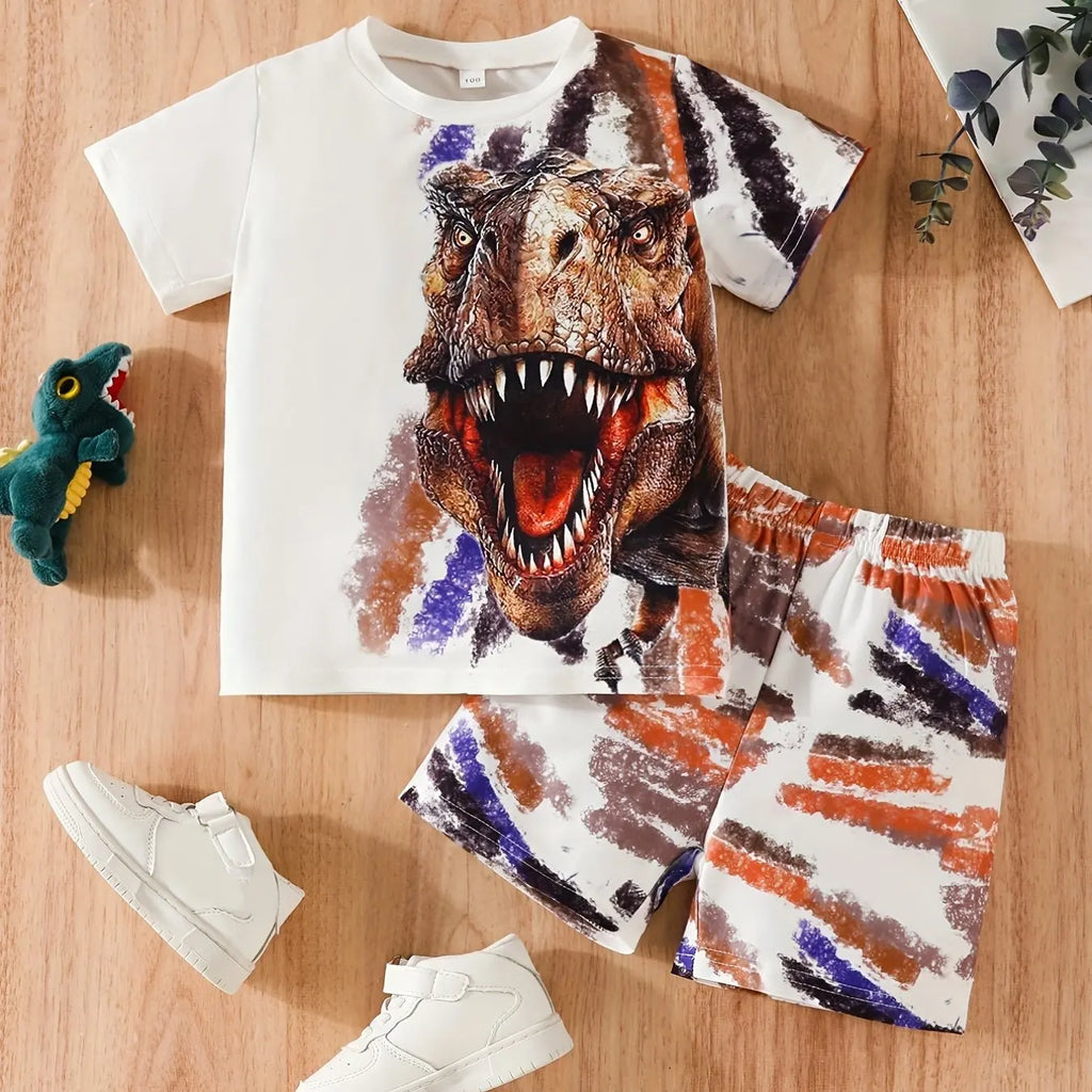 Children's Clothing Suit for Boy Short Sleeve Girl Shorts 3D Cartoon Dinosaurs Print Kids Summer Clothes Boy set Children's Set