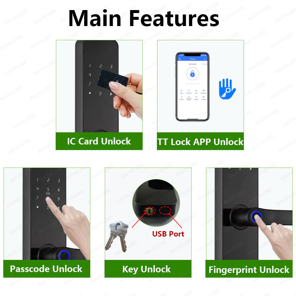 Do Brasil RAYKUBE F7 TT Lock Bluetooth Fingerprint Electric Door Lock Portuguese/English Voice Version With Longer Larger Handle